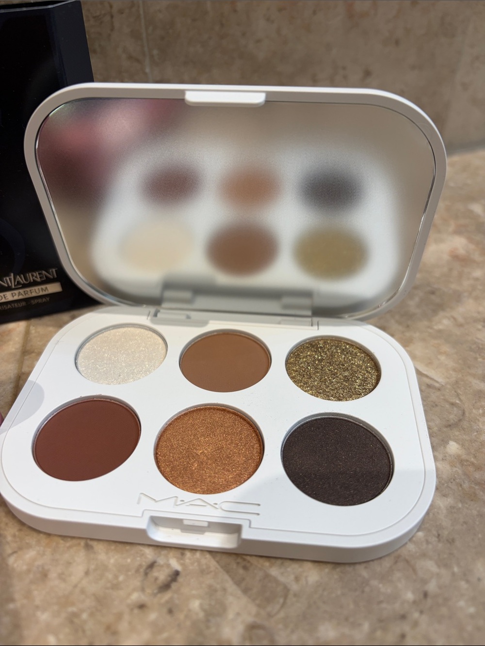 Yves Saint Laurent Neutral & MAC Pink Eyeshadow Palette with Pink Nude Lipstick - Picture 2 of 5